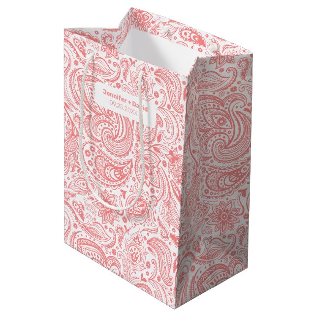 Sac Cadeau Moyen Elégant motif Paisley rose et blanc (Dos Angle)