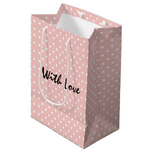 Sac Cadeau Moyen Élégant Motif Peachy Pink Poka Dot Avec Amour