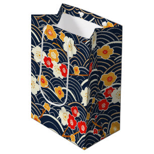Sac Cadeau Moyen Élégant Motif sans couture en fleur de cerisier (1