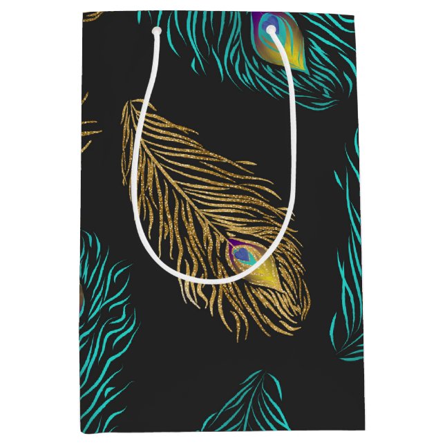 Sac Cadeau Moyen Elégant motif tendance paon plumes (Devant)