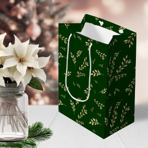 Sac Cadeau Moyen Élégant Motif vert de la forêt botanique de l'huil