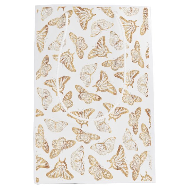 Sac Cadeau Moyen Élégant papillon Parties scintillant or (Devant)