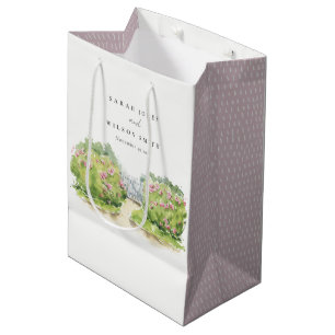 Sac Cadeau Moyen Elégant Pastel Aquarelle Cottage Jardin Mariage
