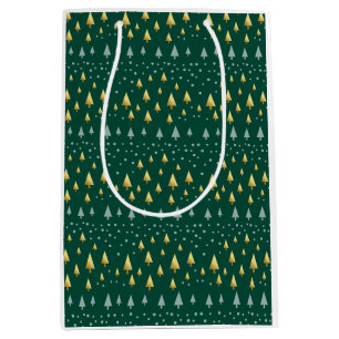 Sac Cadeau Moyen Élégant paysage de Noël d'arbres dorés