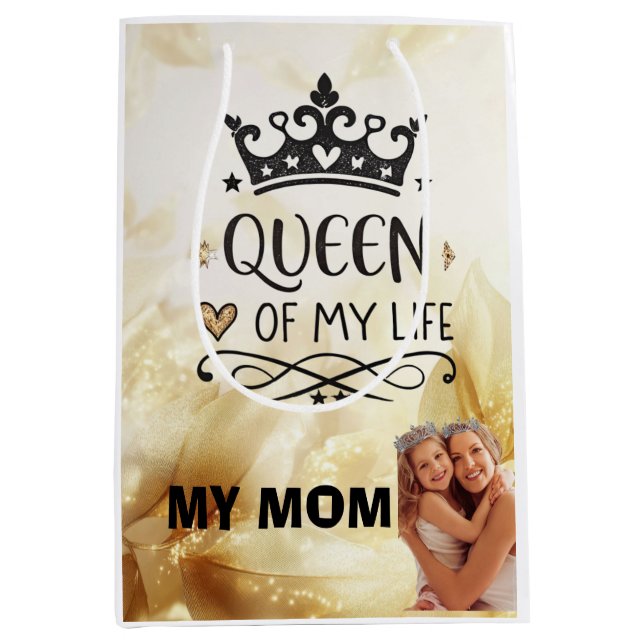 Sac Cadeau Moyen Elegant Queen of my Life-my mom  (Devant)