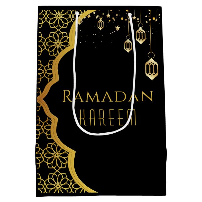 Sac Cadeau Moyen Elégant Ramadan Kareem Black Gold Medium Cadeau (Dos)