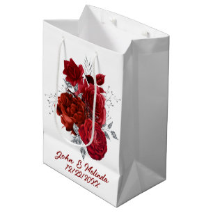Sac Cadeau Moyen élégant rose argent rouge ajouter nom date