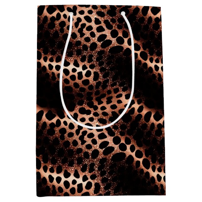 Sac Cadeau Moyen Élégant Rose Glam Or Blush Pink Leopard Étincelle (Devant)