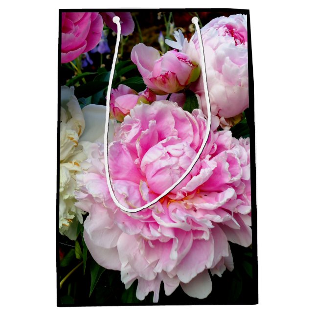Sac Cadeau Moyen Elégant rose peony blanc floral jardin photo (Devant)