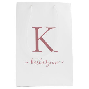 Sac Cadeau Moyen Élégant Rose Rose Rose Rose Or Monogramme Nom