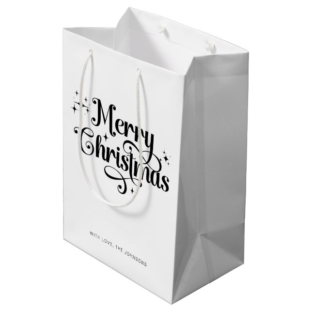 Sac Cadeau Moyen Élégant Script chic noir & blanc Joyeux Noël (Dos Angle)