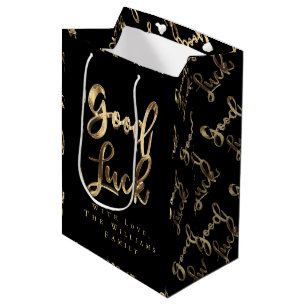 Sac Cadeau Moyen Élégant script d'apparence noir et or Bonne chan