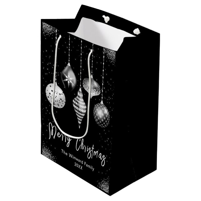 Sac Cadeau Moyen Elegant Silver and Black Ornament Christmas (Devant Angle)