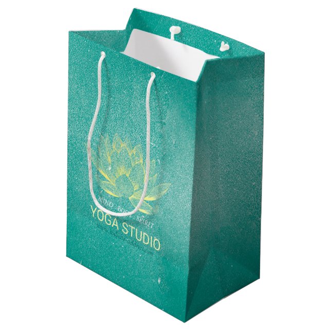 Sac Cadeau Moyen Élégant Turquoise Gold Lotus YOGA instructeur de m (Dos Angle)