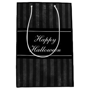 Sac Cadeau Moyen Elégant Vintage Black Stripes Happy Halloween