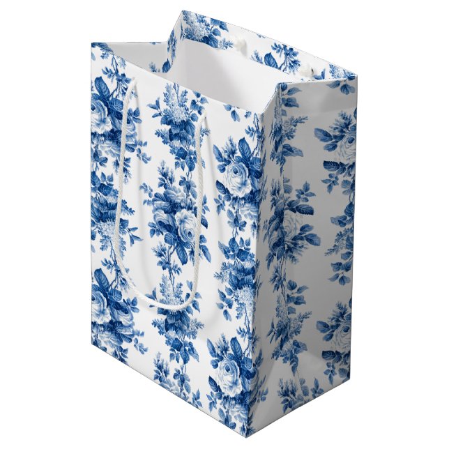 Sac Cadeau Moyen Elegant Vintage China Blue Roses (Devant Angle)