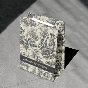 Sac Cadeau Moyen élégant vintage noir et blanc toile de jouy