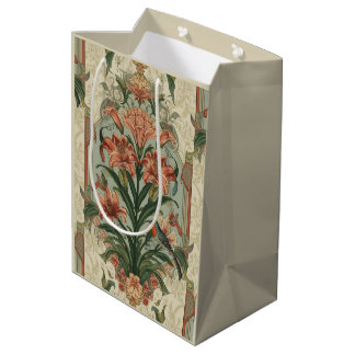 Sac Cadeau Moyen Elegant Vintage Nouveau Floral Birds