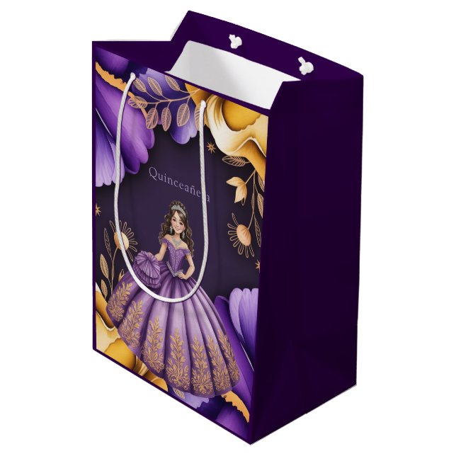 Sac Cadeau Moyen Elégant violet Quinceañera Girl Art (Dos Angle)