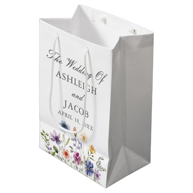 Sac Cadeau Moyen Elegant Wildflower Spring Wedding Personalized (Devant Angle)
