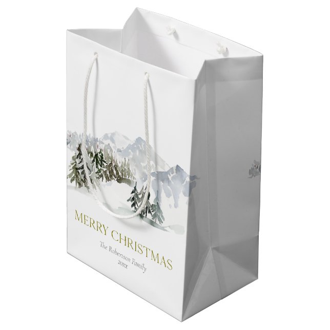 Sac Cadeau Moyen Elegant Winter Mountain Christmas (Dos Angle)