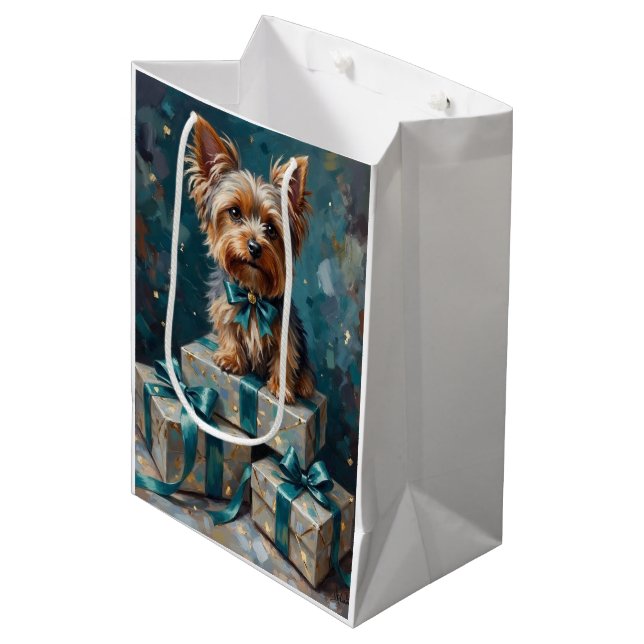 Sac Cadeau Moyen Elegant Yorkshire Terrier Dog Holiday Gift Stack (Devant Angle)