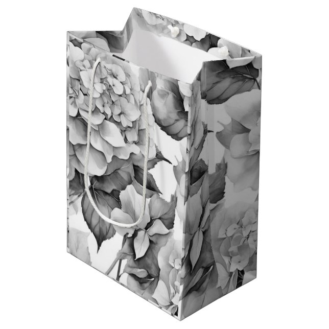 Sac Cadeau Moyen Elégante aquarelle blanche grise noire (Devant Angle)