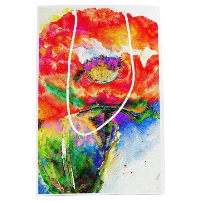 Sac Cadeau Moyen Elégante aquarelle rouge florale (Devant)