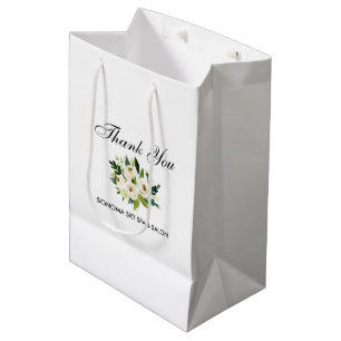 Sac Cadeau Moyen Elégante aquarelle vert blanc Merci floral