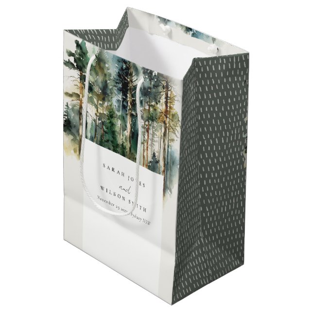 Sac Cadeau Moyen Elégante aquarelle verte Mariage forestier (Devant Angle)