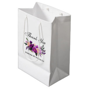 Sac Cadeau Moyen Elégante aquarelle violet violet Merci floral