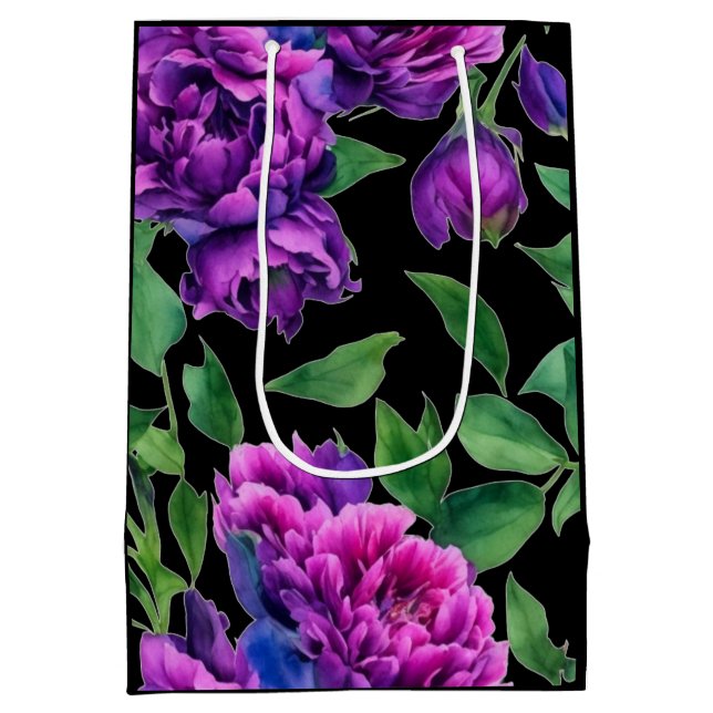 Sac Cadeau Moyen Élégante couleur magenta violet fleurs (Dos)