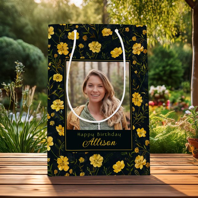 Sac Cadeau Moyen Elégante Coupe-de-Beurre Jaune Photo Anniversaire (Créateur téléchargé)