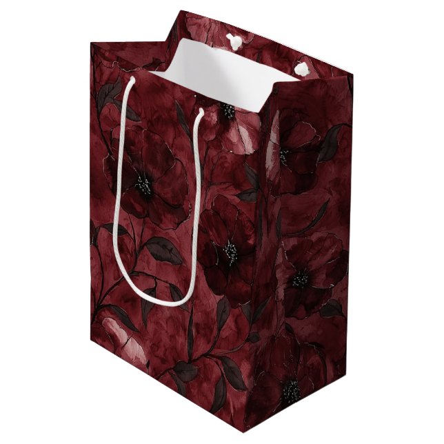 Sac Cadeau Moyen Élégante douche de mariée florale rouge burgundy n (Devant Angle)