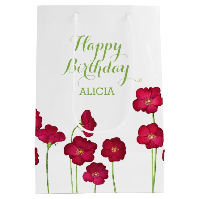 Sac Cadeau Moyen Élégante fête d'anniversaire du Fleur sauvage Red  (Dos)
