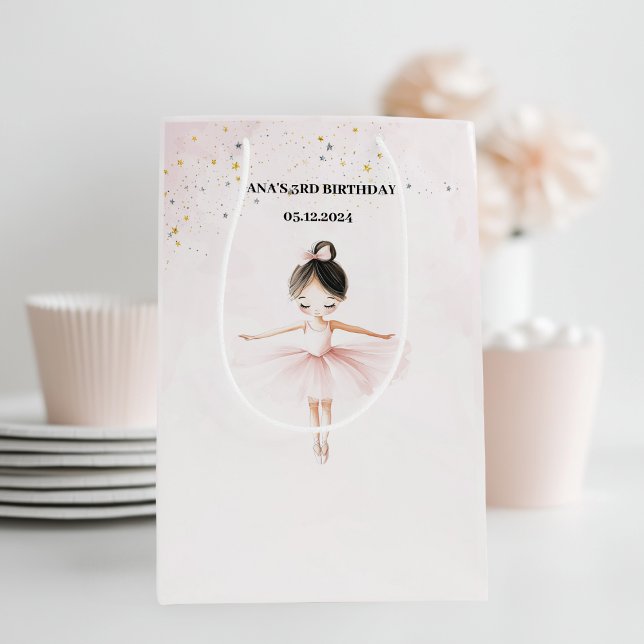Sac Cadeau Moyen Élégante fête d'anniversaire rose Ballerina (Créateur téléchargé)