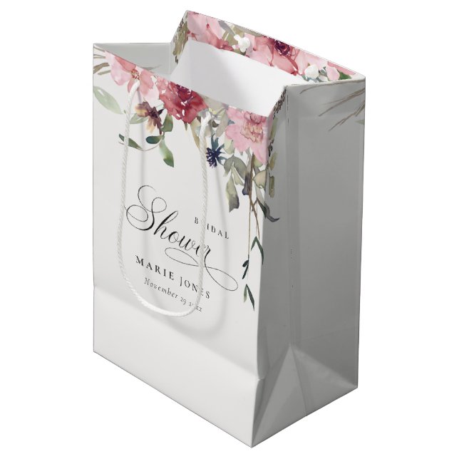 Sac Cadeau Moyen Elégante Fête des mariées florale Rose Dusky (Devant Angle)