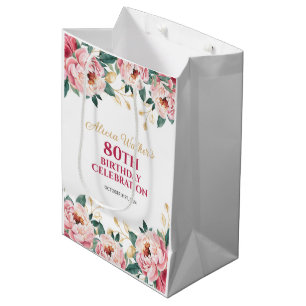Sac Cadeau Moyen Elégante feuille d'or rouge rose Peony Flower