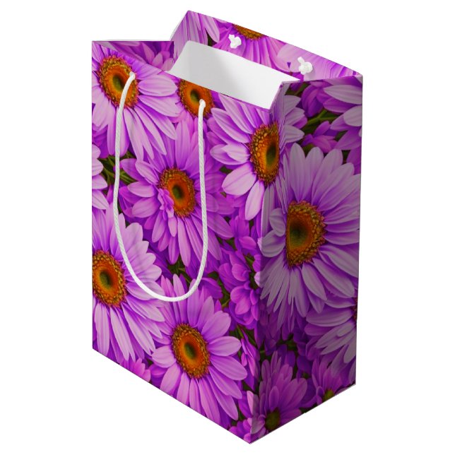 Sac Cadeau Moyen Élégante marguerite florale magenta rose foncé (Dos Angle)