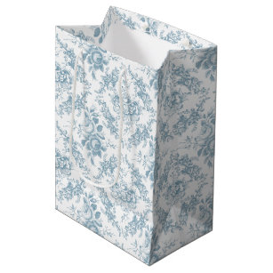 Sac Cadeau Moyen Elégante toile florale blanche et bleue gravée