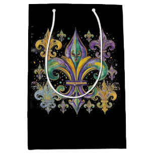Sac Cadeau Moyen Élégantes couleurs de Mardi Gras noir