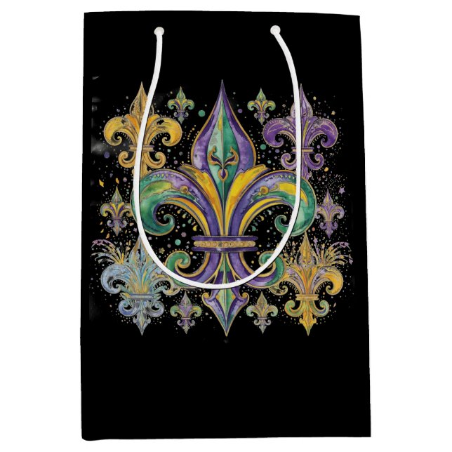 Sac Cadeau Moyen Élégantes couleurs de Mardi Gras noir (Devant)