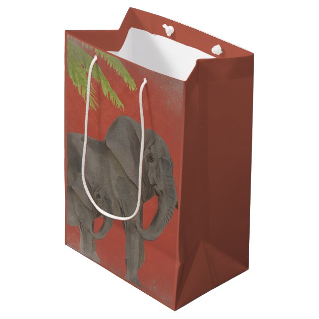 Sac Cadeau Moyen Élément de jungle d'éléphant vintage (Devant Angle)