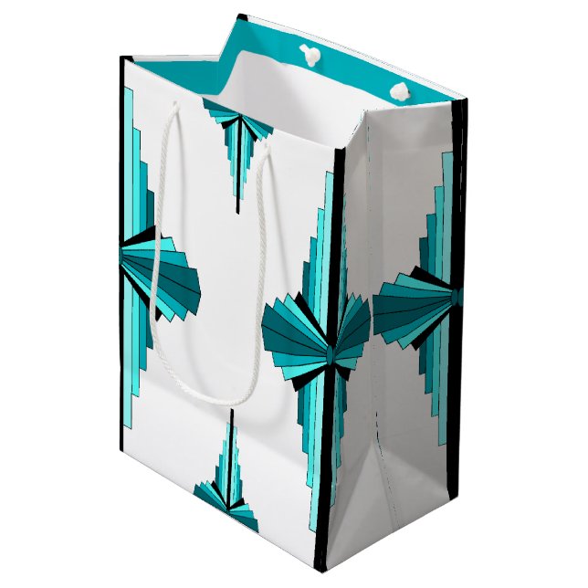 Sac Cadeau Moyen Éléments Art déco en vert turquoise (Devant Angle)