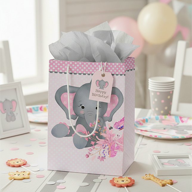 Sac Cadeau Moyen Éléphant à l'aquarelle mignon  (Créateur téléchargé)