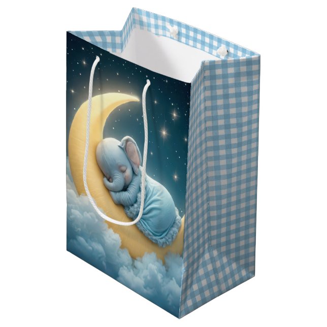 Sac Cadeau Moyen Éléphant bébé garçon sur une lune (Devant Angle)