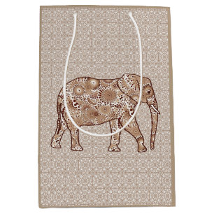Sac Cadeau Moyen Éléphant de remous de fractale - brun et taupe