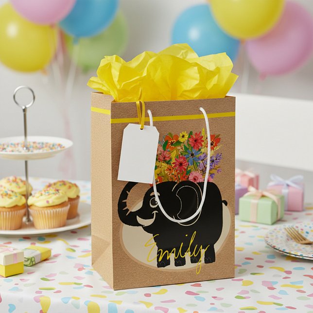 Sac cadeau moyen éléphant et fleurs (Créateur téléchargé)