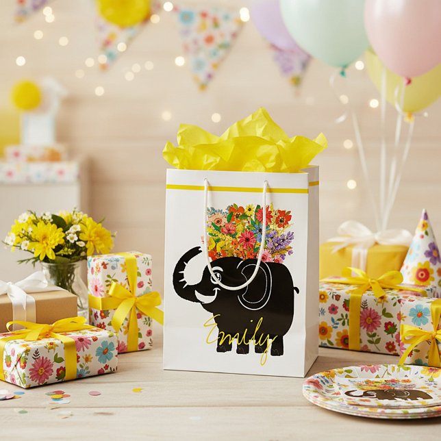 Sac Cadeau Moyen Éléphant et fleurs   (Créateur téléchargé)
