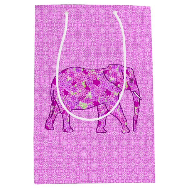 Sac Cadeau Moyen Eléphant, orchidée et magenta (Devant)